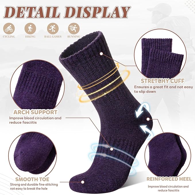 Merino Wool Socks For Women Hiking Winter Boot Thermal Warm Thick Cozy Work Crew Socks 5 Pairs