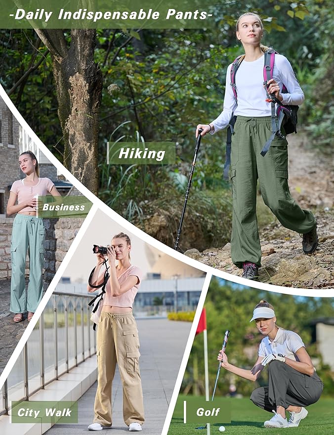 Women's Cargo Hiking Pants Lightweight Casual Quick Dry Straight Leg Camping Travel Pant for Work Golf with Multi-Pocket
