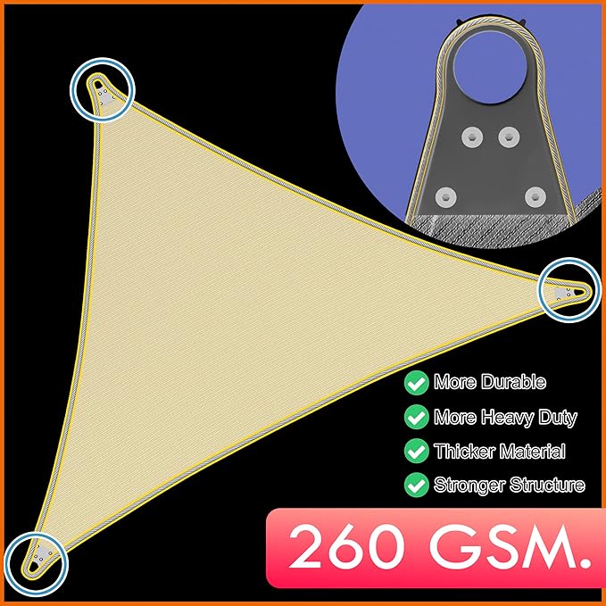 ColourTree Super Ring 19' x 25' x 31.41' Green Right Triangle Customized Size Sun Shade Sail,Commercial Grade Canopy, Reinforced Corners & Edges, 260 GSM Fabric Heavy Duty -3 Years Warranty