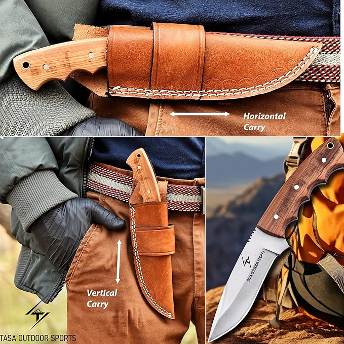Fixed Blade Knife – Handmade 9" Skinner Hunting Knife For Men With Olive Wood Handle, 1095c Steel Full Tang Bushcraft Knife With Sheath, For Camping, Survival and Outdoor Use