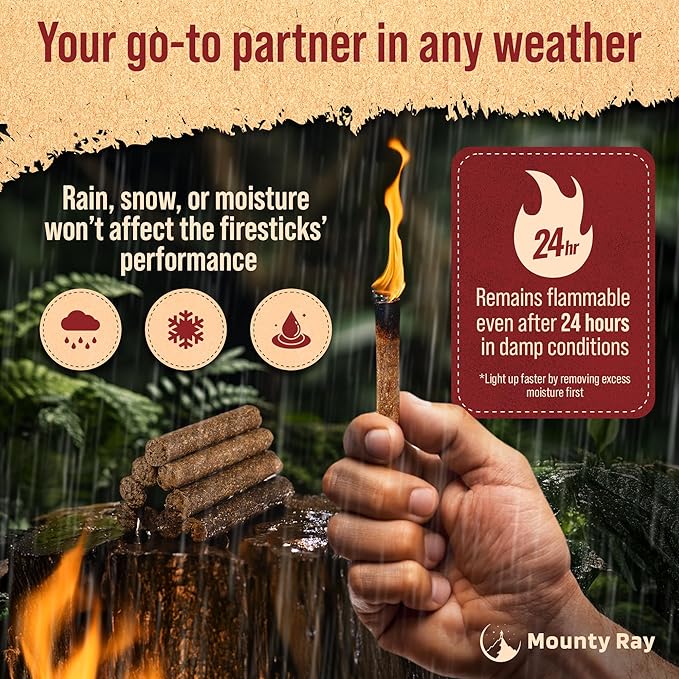 100 pcs Fire Starters for Campfires - Natural Fire Starters Sticks - Water Resistant & Odorless - All-Weather Charcoal Starter - for Indoor and Outdoor Use