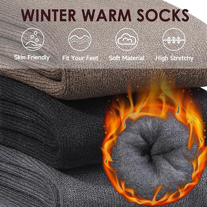 Reamphy 3 Pairs Thermal Socks for Men 6-13, Thick Warm Winter Outdoors Hiking Socks Mens