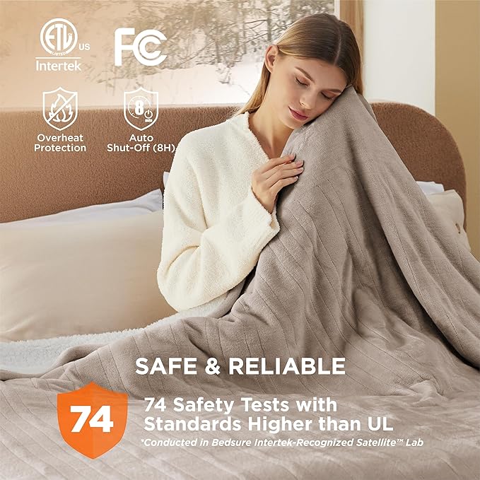 Bedsure Electric Blanket Queen Size - Dual Control Heated Blanket Queen, Fast Heating with 10 Time Settings & 10 Heat Settings, Warm Gift for Grandma (84x90 inches, Taupe)