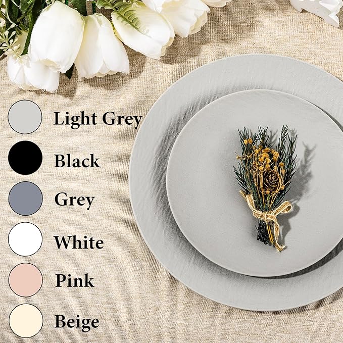 WONDERFUL 32pcs Light Grey Plastic Plates Reusable Unbreakable & Dishwasher safe Dishes Set Outdoor Plates Includes:16 Dinner 10" and 16 Dessert Plate 7.3" Ideal for BBQ Camping