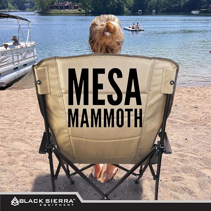 Black Sierra Oversize Camping Chair for Adults Supports 500 lbs, XL Heavy Duty Hard Arm Folding Chair, Steel Frame Durable Padded Outdoor Seat, Portable Fold Up Chair w/Cup Holder and Storage Bag