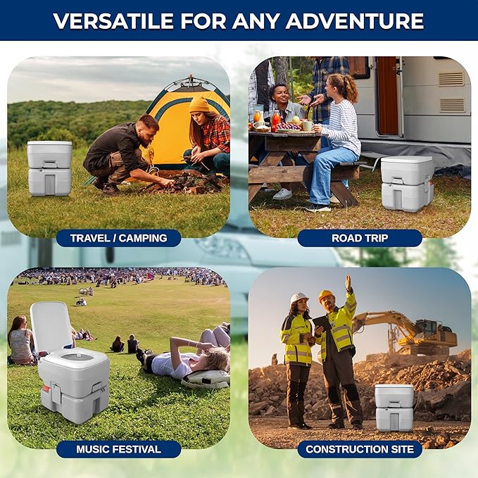 SereneLife 5.2 Gallon Camping Toilet For Adults, Portable Leak Proof Porta Potty with Detachable Waste Tank, Level Indicator, Carry Bag, Suitable for Camping, Hiking, and Boating