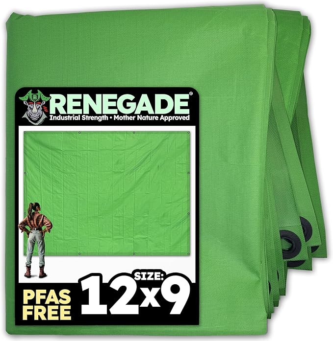 RENEGADE Industrial Tarp 12x9 ft Green – Heavy Duty, Waterproof, UV-Resistant, PFAS-Free – Durable Tarp for Jobsite Coverage, Construction, Farming & Shelter Use