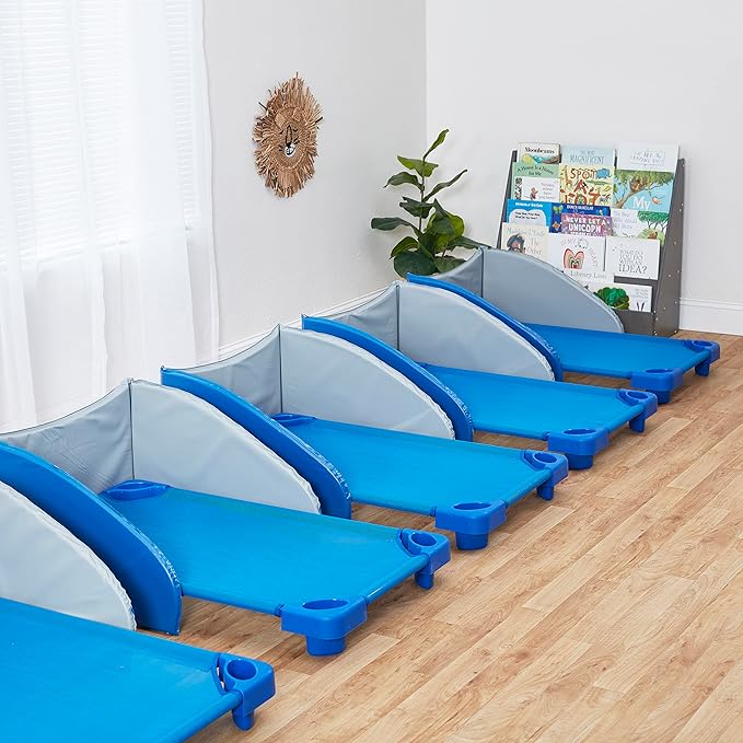 ECR4Kids Stackable Kiddie Cot, Ready-To-Assemble, Toddler Size, Classroom Furniture, Blue, 6-Pack