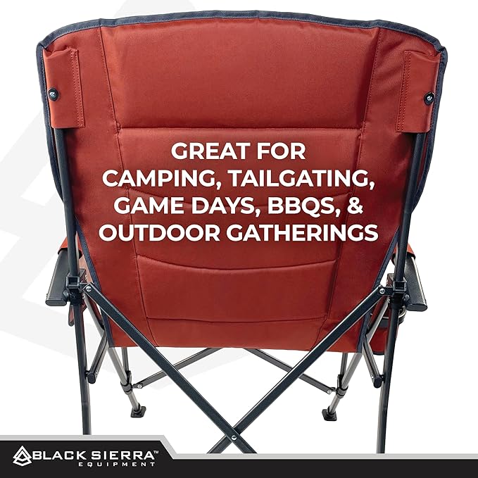 Black Sierra Oversized Camping Chair for Adults – Heavy Duty Folding Lawn & Beach Chair Supports 500 lbs, Hard Arms, Durable Steel Frame, Cup Holder, Portable Outdoor Seat for Tailgating or Patio