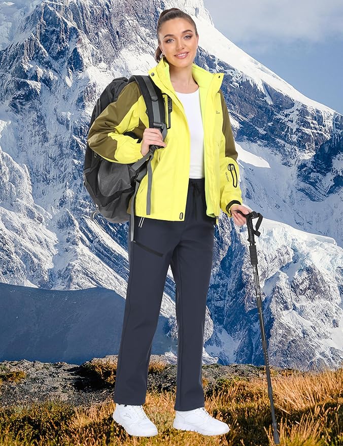 MoFiz Women's Waterproof Insulated Snow Pants Fleece Lined Winter Ski Hiking Pants Warm Outdoor Softshell with Elastic Waist