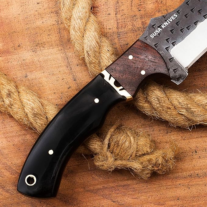 Handmade D2 Steel Tracker Knife - Survival Knife - Camping - Black Tactical Knife - Hunting with Sheath Horizontal Carry Fixed Blade (FORGED TRACKER)