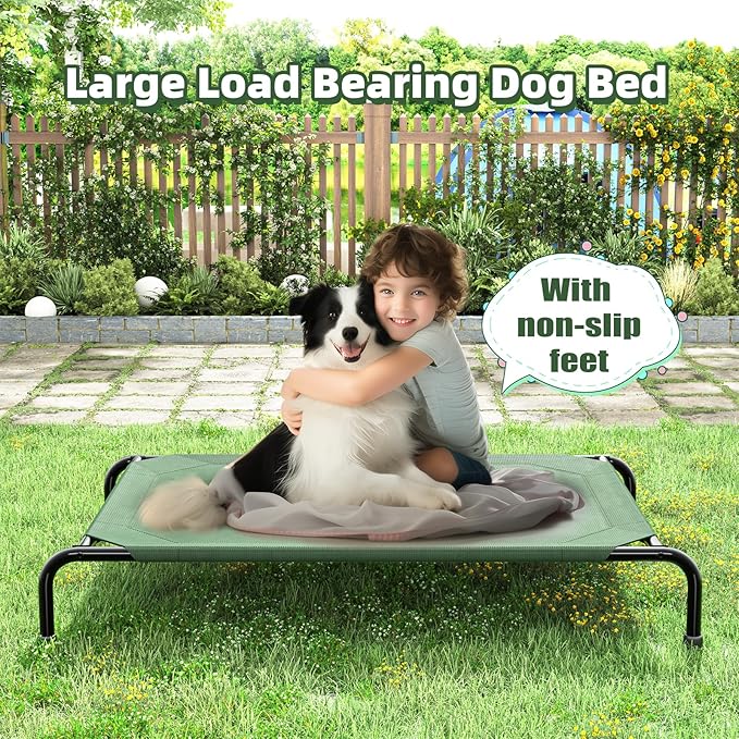 Simple Trending Raised Dog Bed for Large Dogs, Waterproof XL Dog Cot, Outdoor Cooling Elevated Pet Bed Load 100lb, 47.75" x 30.5", Green