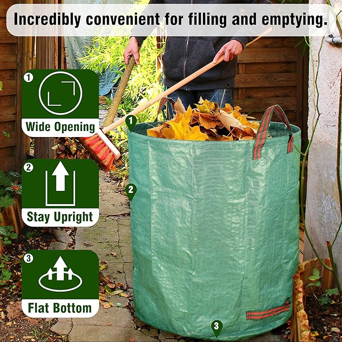 Gardzen 3-Pack 72 Gallon Yard Waste Bags, Reusable Heavy Duty Collapsible Garden Leaf Bags with Plastic Ring, Stand-Up Yard Waste Bin for Leaves, Lawn Debris & Grass Clippings