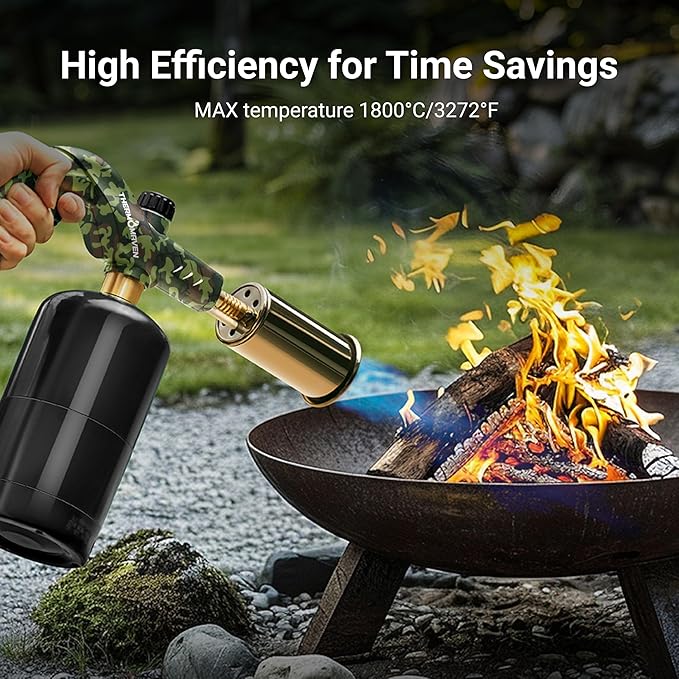 Propane Torch Lighter, Cooking Torch Gun, Charcoal Lighter, Flame Thrower Adjustable Kitchen Food Torch Head, Refillable Blow Torch for Grill, Sous Vide, BBQ (Gas Tank Not Included)