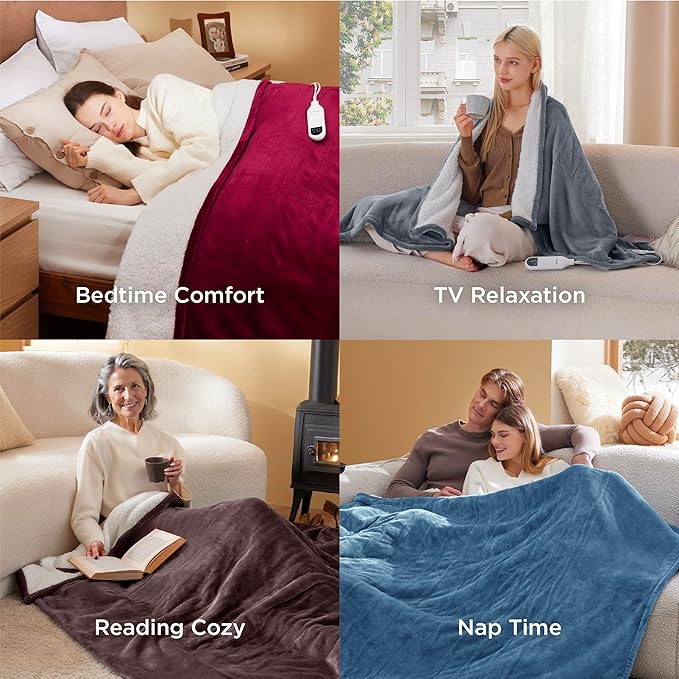 Bedsure Electric Blanket Queen Size - Dual Control Heated Blanket Queen, Fast Heating with 10 Time Settings & 10 Heat Settings, Warm Gift for Grandma (84x90 inches, Purple)