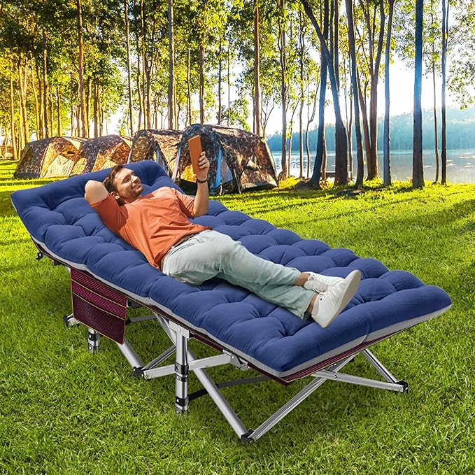 ABORON Folding Camping Cot for Adults, Double Layer 1200D, 500lb Capacity, Heavy Duty Guest Cot with Mat & Carrying Bag for Indoor & Outdoor Use