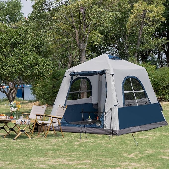 Inflatable Camping Tent for 2-4 Person, Glamping Blow up Tent with Hand Pump, Oxford Waterproof Air Cabin Tent with Mesh Windows & Door