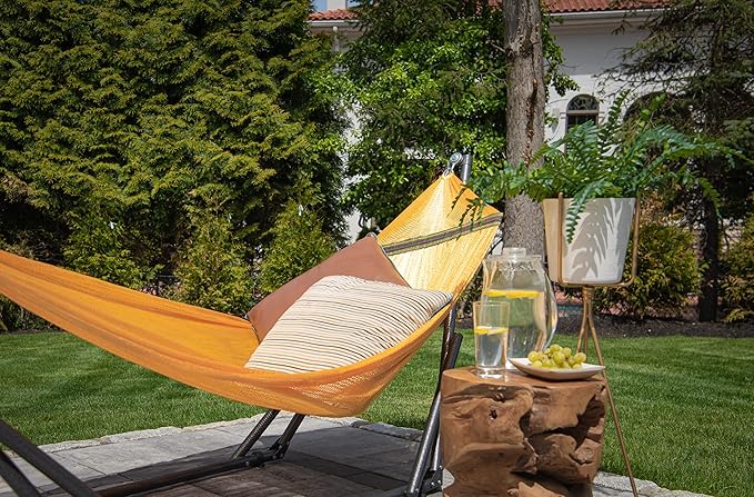 Best Home Fashion Hammock for 2 Persons with Collapsible Steel Stand 600 lbs Capacity- Portable Carrying Case, Adjustable, Perfect for Camping Beach Patio, EZ Daze Foldable Hammock with Stand- Yellow