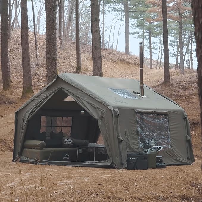Coody | Rbm Outdoors Koala/Hub/Octopus Inflatable Tents for Camping with Stove Jack, 2/8/10 Person Luxury Canvas Blow Up Tent, 2 Room, Easy Setup Casa de Campaña, Large Inflatable House with Pump