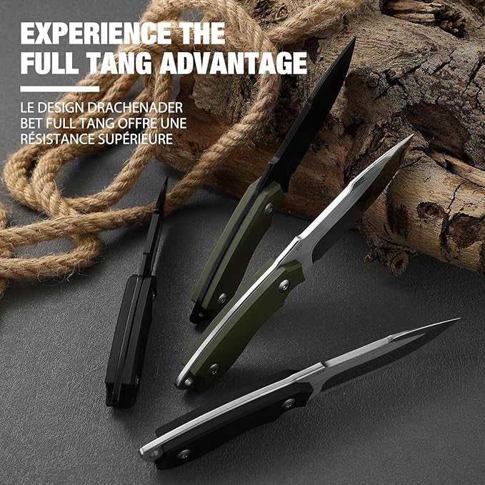 EDC Fixed Blade Knife with Kydex Sheath 7-Inch D2 Steel Small Tactical Knife with Clip Lock, Versatile for Horizontal and Vertical Carry