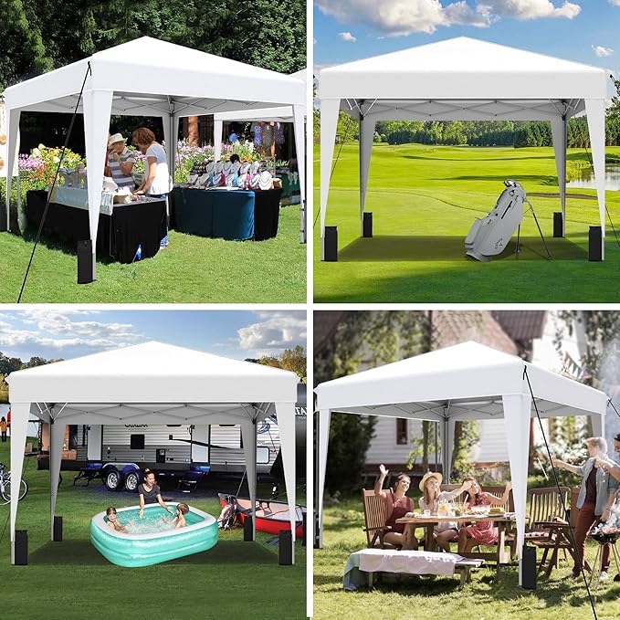 SANWAY 10x10 Pop Up Canopy Tent, One-Button Easy Setup, Outdoor Sun Shade for Events, Camping, Parties, Beach Tent - Silver White (Silver White, 10'x10')