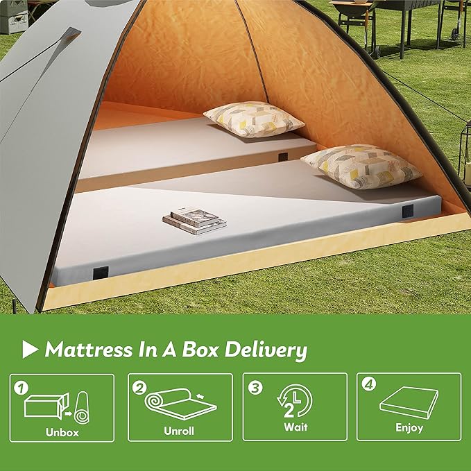 Memory Foam Camping Mattress 2.5 inch, Single Portable Roll Up Camping Sleep Topper with Waterproof and Non-Slip Bottom, Camping Car Mat with Travel Bag, 75"×30"×2.5", Grey