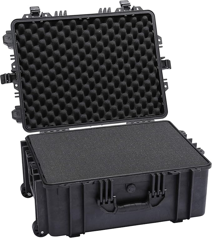 DCB Cases - Element 6104F | 24 x 19 x 11 Ext Dim | IP67 Waterproof | Pluck Foam Insert | Telescoping Handle | Rubberized Grips | Resin-Reinforced Injection Molded Plastic | 4 Latch Lid Close | Wheels