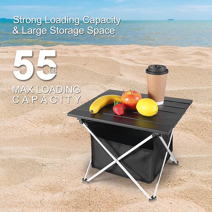 Grope Portable Camping Table Ultralight Aluminum Camp Table with Storage Bag,Beach Table for Sand with Carrying Bag,Prefect for Outdoor,Picnic,BBQ,Cooking,Festival (Black with Storage Bag, Medium)