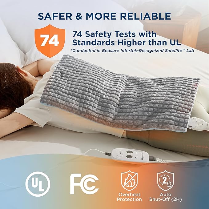 Bedsure Back Heating Pad for Neck and Shoulders, Weighted Heated Pad with Vibration, FSA Eligible Items, Birthday Gifts for Women Men Mom Men, Auto Shut Off, 5lbs 12" x 24", Grey