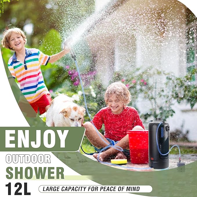 Teamaze Portable Shower,12L/3.2 Gal Solar Camping Shower Bag with Auto Pressure Pump,Portable Outdoor Shower for Camping,Beach,Hiking,RV,Pet Bath