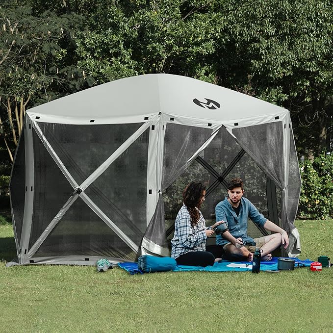 Exacme Portable Gazebo Pop up Tent for Camping, Outdoor Four Sides Pop-up Clam Screen Tent with Canopy Shelter, 1024 (6PC, Silver Grey)