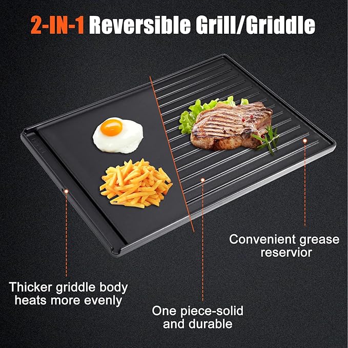 Criditpid Grill Replacement Parts for Broil King Crown & Signet Series, 15” x 12.8” 2-in-1 Reversible Pre-Seasoned Cast Iron Cooking Griddle for Gas Stove, Electric, Charcoal, Propane, Gas Grill