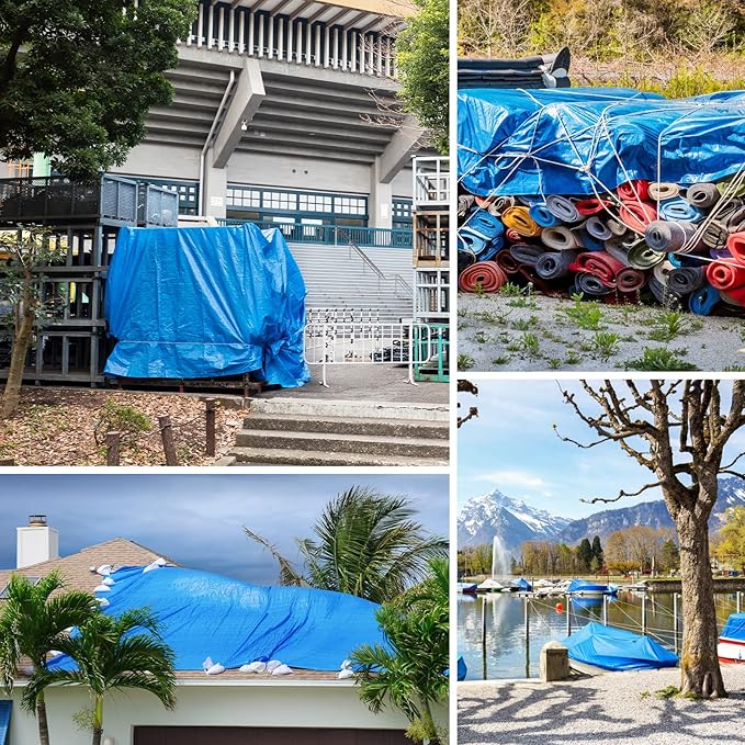 Large Tarps Heavy Duty Waterproof 20x30, Blue Tarp, Waterproof Plastic Poly 16 Mil Thick Tarpaulin with Metal Grommets Every 19.5 Inches - Emergency Rain Shelter, Outdoor Cover, and Camping Use