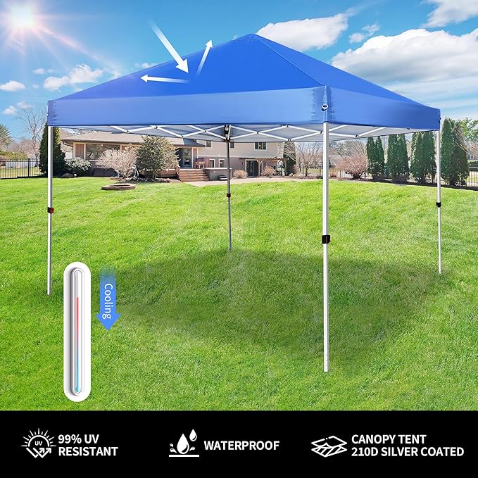 Pop Up Canopy 8X8 FT,Portable Sun Instant Shelter w/Backpack Bag,Waterproof,Adjustable Straight Leg Heights Canopies,Outdoor Tents for Parties,Camping,Commercial Event,Blue