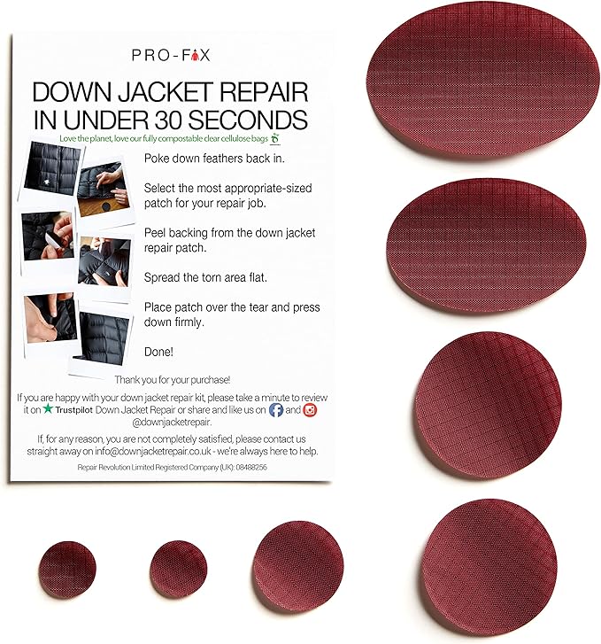 Self-Adhesive Waterproof Repair Patch Kit - 30-Second Fix for Down Jackets, Tents, Sleeping Bags, Backpacks, Outdoor and Camping Gear - Pre-Cut Nylon, Multiple Colors (Burgundy)