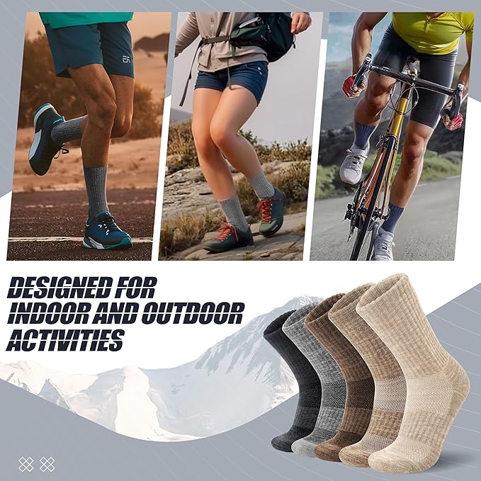 ANTSANG Merino Wool Hiking Socks for Men & Women 5 Pairs Thermal Warm Winter Thick Cushion Moisture Wicking Crew Boot Socks