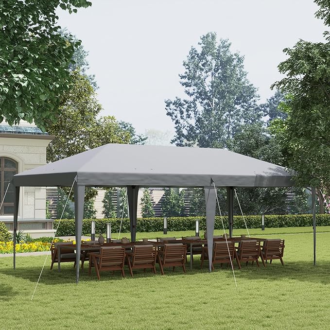 Outsunny 10' x 20' Pop Up Canopy Tent, Upgraded Heavy Duty Tents for Parties, Outdoor Instant Gazebo Sun Shade Shelter with Carry Bag, for Catering, Events, Wedding, Backyard BBQ, Gray