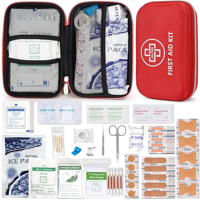 First Aid Kit for Car, 298 Piece Hard Shell Eva Emergency Kits for Travel, Camping, Hiking, Home, Office, Businesses & Outdoor Small Portable Medical Essential Sets, Red