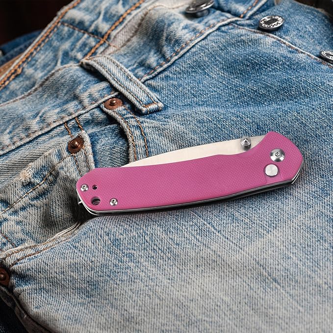 CJRB CUTLERY Pocket Knife Pyrite (J1925) EDC Small Folding Knife AR-RPM9 Steel Blade and G10 Handle Pink Outdoor for Women Men for Gifts