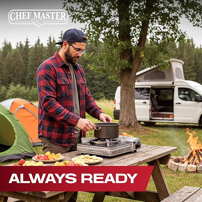 Grill Boss Dual Fuel Portable Stove, Dual Fuel Butane & Propane Stoves, 12K BTU Butane Camp Stove & Propane Portable Camping Stoves for Emergencies, Outdoor BBQ, Cooking, Hikings & Backpacking - 90057