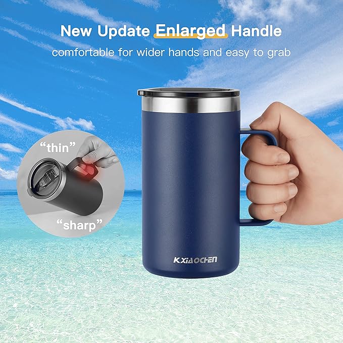 KXIAOCHEN 20oz Insulated Coffee Mug with Lid, Stainless Steel Coffee Cup, Double Wall Vacuum Coffee Tumbler with Handle, Premium Thermal Travel Coffee Mug (Blue Navy Purple 2Pack)