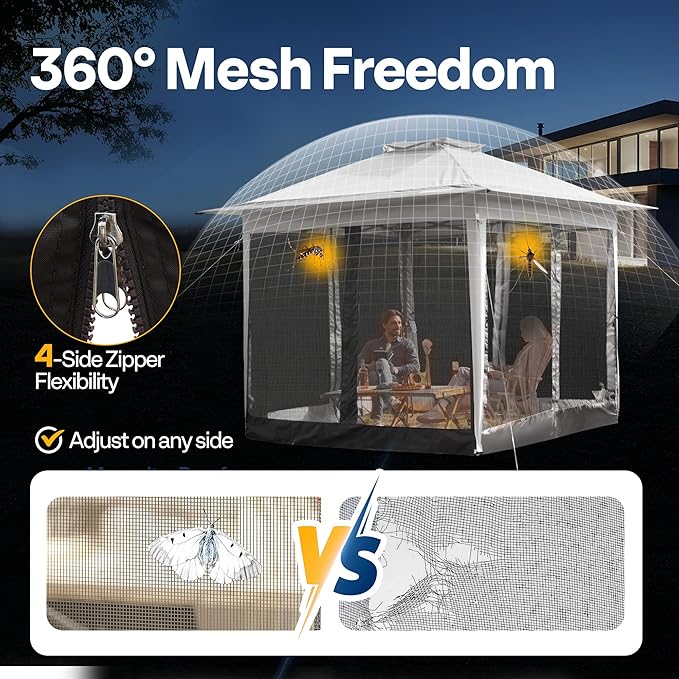 VIVOHOME Pop Up Gazebo 10x10ft Outdoor Canopy Tent with Mosquito Netting & 2 Tiers Roof for Patio Garden Backyard, Grey