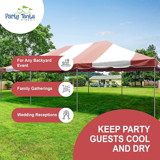 Party Tents Direct 20x30 Canopy Tent - Steel Frame - Outdoor Gazebo Pavilion Sun Shade Camping Shelter - Red Vinyl Heavy Duty Waterproof Tent Cover - Event Tents for Parties Wedding
