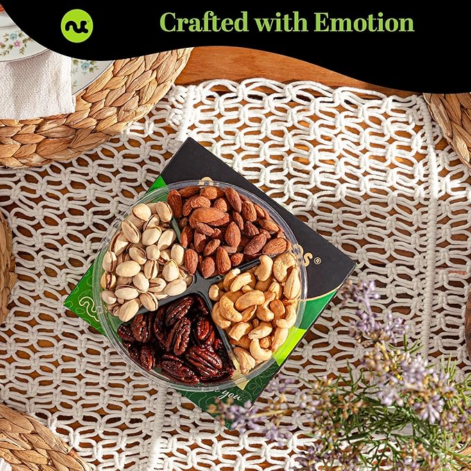 NUT CRAVINGS - Diwali Sweets Hamper Mixed Nuts Gift Basket in Green Gold Box (4 Assortments) Food Arrangement, Healthy Snack Care Package, Food Assortments