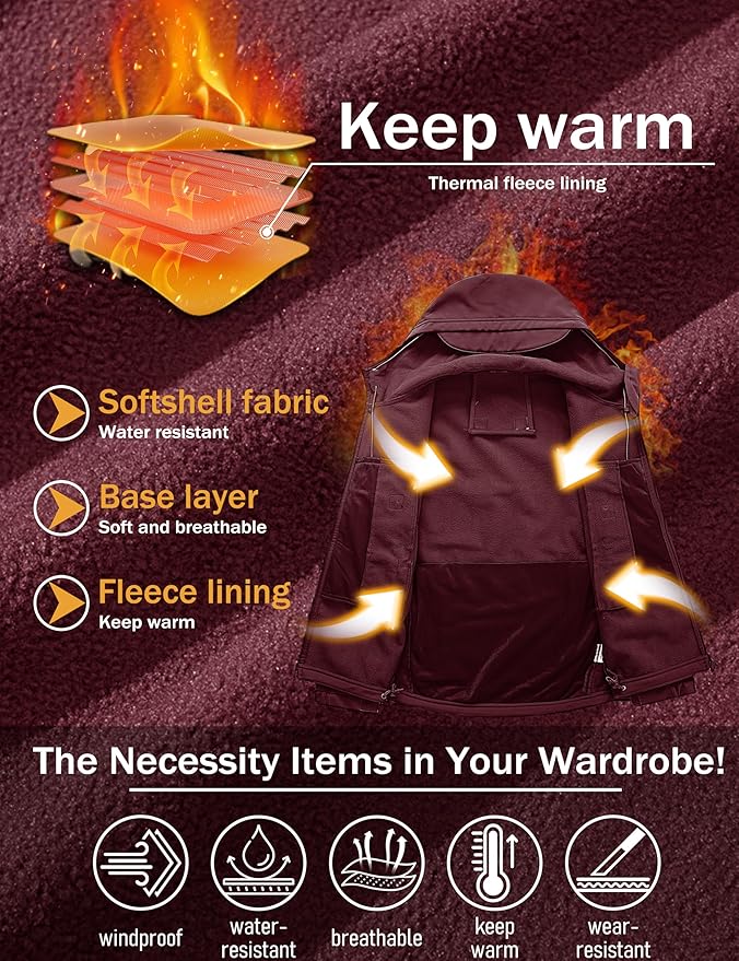 MAGCOMSEN Men's Tactical Jacket 7 Pockets Performance Fleece Lined Water Resistant Ski Snow Soft Shell Winter Coats