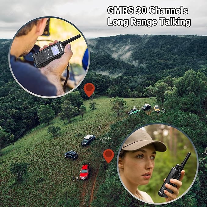 T3G IP67 Waterproof Walkie Talkies Rechargeable, Heavy Duty 2 Way Radios with Earpiece and Mic, Dock, USB, NOAA Weather Alert, Group PTT (4 Pack), Black/Grey