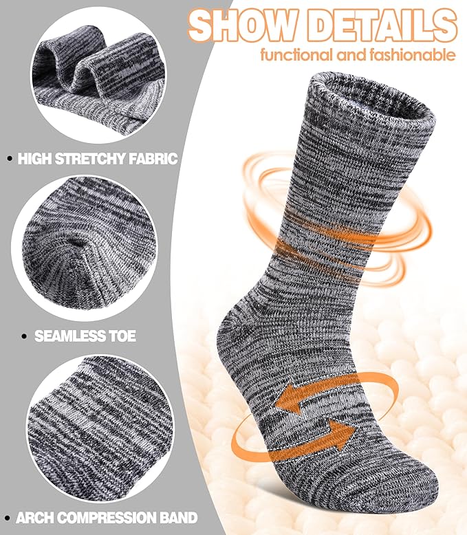 LANLEO Merino Wool Hiking Socks for Women Men Thermal Extra Thick Winter Warm Comfy Cushioning Crew Boot Socks 4 Pairs