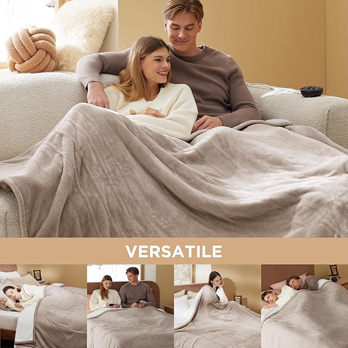 Bedsure Electric Blanket Queen Size - Dual Control Heated Blanket Queen, Fast Heating with 10 Time Settings & 10 Heat Settings, Warm Gift for Grandma (84x90 inches, Taupe)
