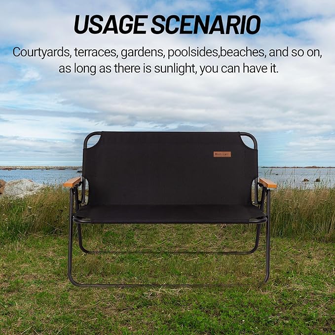 Himalaya Double Camping Chair Sofa Loveseat, Oversized Folding Bench Chair Seating Camp Chairs for Indoor Outdoor Lawn Soccer Sports Patio Beach (1 Pack Double Black)