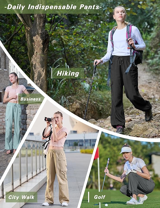 Women's Cargo Hiking Pants Lightweight Casual Quick Dry Straight Leg Camping Travel Pant for Work Golf with Multi-Pocket